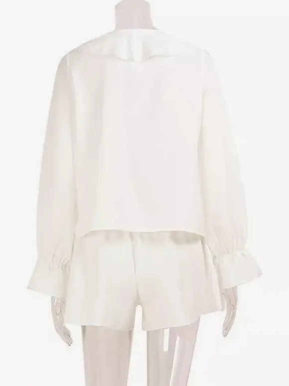 Boho Ruffle 2 Piece Set For Women - Long Sleeve Front Tie Crop Top And Shorts - Summer Beach Vacation Outfit 2026