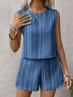 Boho Stripe Women 2 Piece Set - Sleeveless Tank & Casual Shorts Co-ord - Summer Beach Vacation 2026