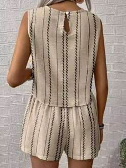 Boho Stripe Women 2 Piece Set - Sleeveless Tank & Casual Shorts Co-ord - Summer Beach Vacation 2026