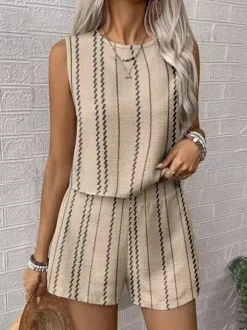 Boho Stripe Women 2 Piece Set - Sleeveless Tank & Casual Shorts Co-ord - Summer Beach Vacation 2026
