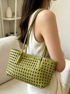 Boho Summer Beach Hollow Out Woven Straw Large Tote Shoulder Bag