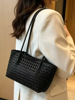 Boho Summer Beach Hollow Out Woven Straw Large Tote Shoulder Bag