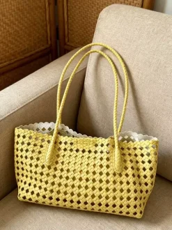 Boho Summer Beach Hollow Out Woven Straw Large Tote Shoulder Bag