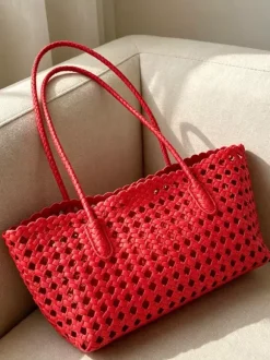 Boho Summer Beach Hollow Out Woven Straw Large Tote Shoulder Bag