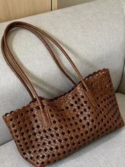 Boho Summer Beach Hollow Out Woven Straw Large Tote Shoulder Bag