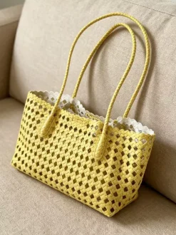 Boho Summer Beach Hollow Out Woven Straw Large Tote Shoulder Bag