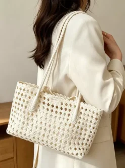 Boho Summer Beach Hollow Out Woven Straw Large Tote Shoulder Bag