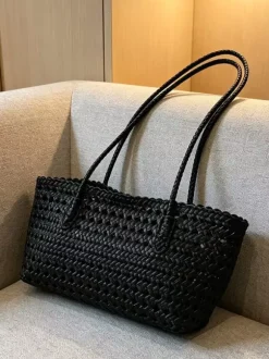 Boho Summer Beach Hollow Out Woven Straw Large Tote Shoulder Bag