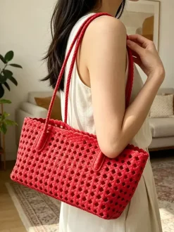Boho Summer Beach Hollow Out Woven Straw Large Tote Shoulder Bag