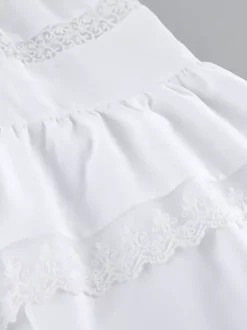 Boho Tiered Maxi Dress For Women - White Lace Patchwork Square Neck Chic Sundress - Summer Beach Vacation 2026