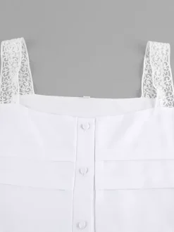 Boho Tiered Maxi Dress For Women - White Lace Patchwork Square Neck Chic Sundress - Summer Beach Vacation 2026