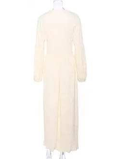 Boho V Neck Maxi Dress - Puff Sleeve Button Front High Slit Long Dress - Spring Beach Vacation 2026