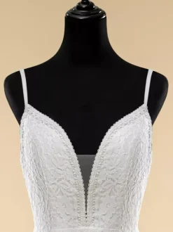 Boho Wedding Dress Lace Fringe Sheath With Train Natural Waist Zipper Sleeveless V-Neck Ivory