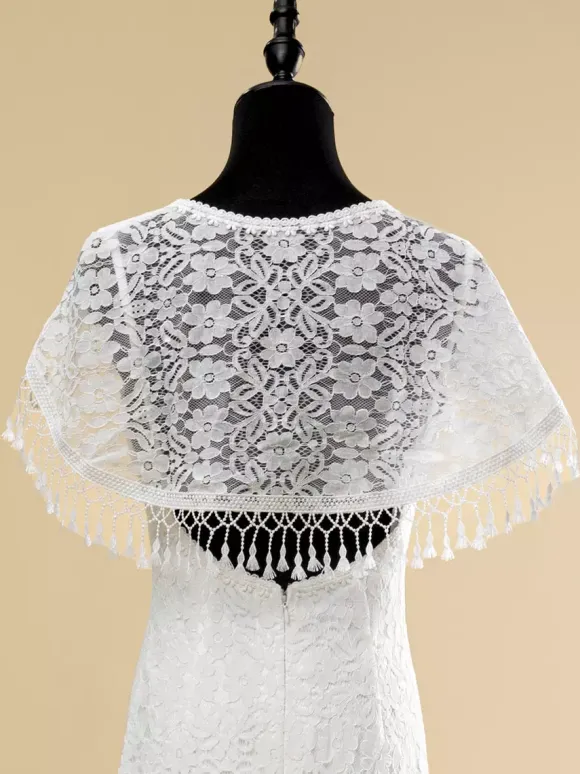 Boho Wedding Dress Lace Fringe Sheath With Train Natural Waist Zipper Sleeveless V-Neck Ivory