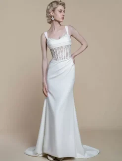 Boho Wedding Dress Lace Lace Ball Gown With Train Natural Waist Zipper Sleeveless Bateau Neck Ivory
