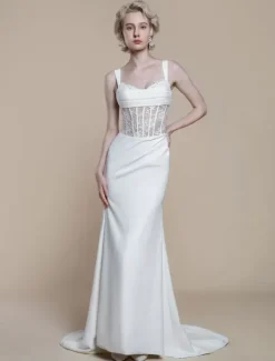 Boho Wedding Dress Lace Lace Ball Gown With Train Natural Waist Zipper Sleeveless Bateau Neck Ivory