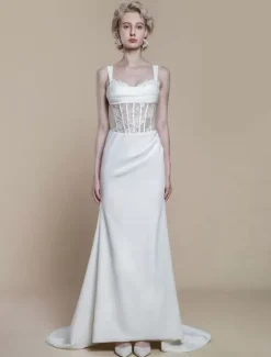 Boho Wedding Dress Lace Lace Ball Gown With Train Natural Waist Zipper Sleeveless Bateau Neck Ivory