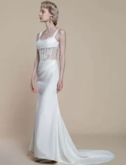 Boho Wedding Dress Lace Lace Ball Gown With Train Natural Waist Zipper Sleeveless Bateau Neck Ivory