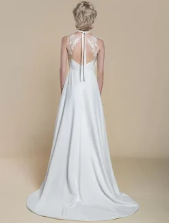 Boho Wedding Dress Polyester Applique Ball Gown With Train Natural Waist Backless Sleeveless Designed Neckline Ivory