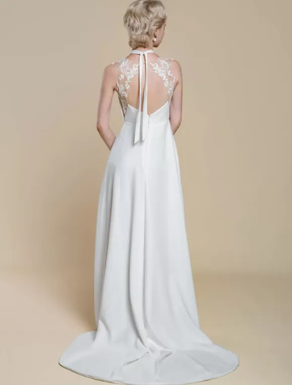 Boho Wedding Dress Polyester Applique Ball Gown With Train Natural Waist Backless Sleeveless Designed Neckline Ivory