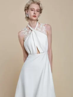 Boho Wedding Dress Polyester Applique Ball Gown With Train Natural Waist Backless Sleeveless Designed Neckline Ivory