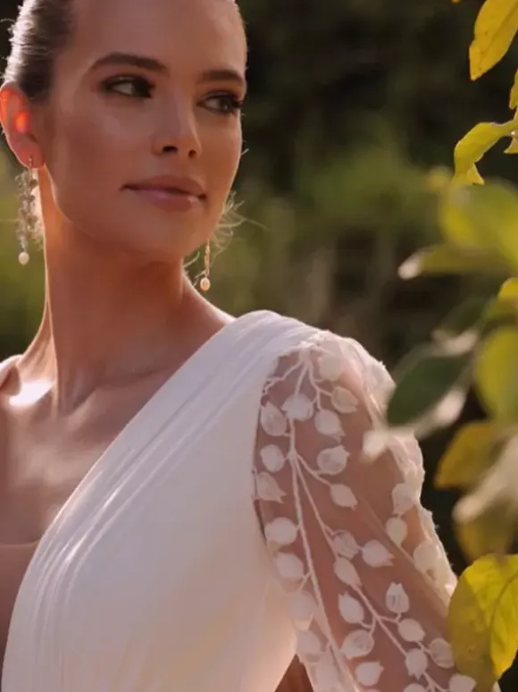Boho Wedding Dress With Train A-Line Long Sleeves Lace V-Neck Bridal Dresses