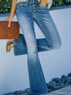 Bootcut Jeans for Women Buttons High Rise Cotton Flare Bottom 2026