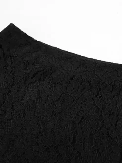 Bottom Sheer Black Cut Out Lace Raised Waist Skirt