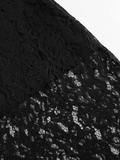 Bottom Sheer Black Cut Out Lace Raised Waist Skirt