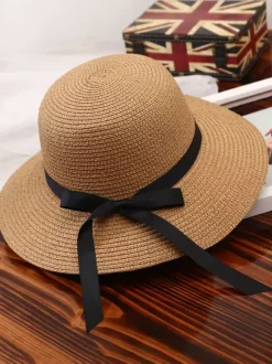 Bowknot Straw Hat For Women Summer Outdoor Foldable Sunshade Beach Hat 2026