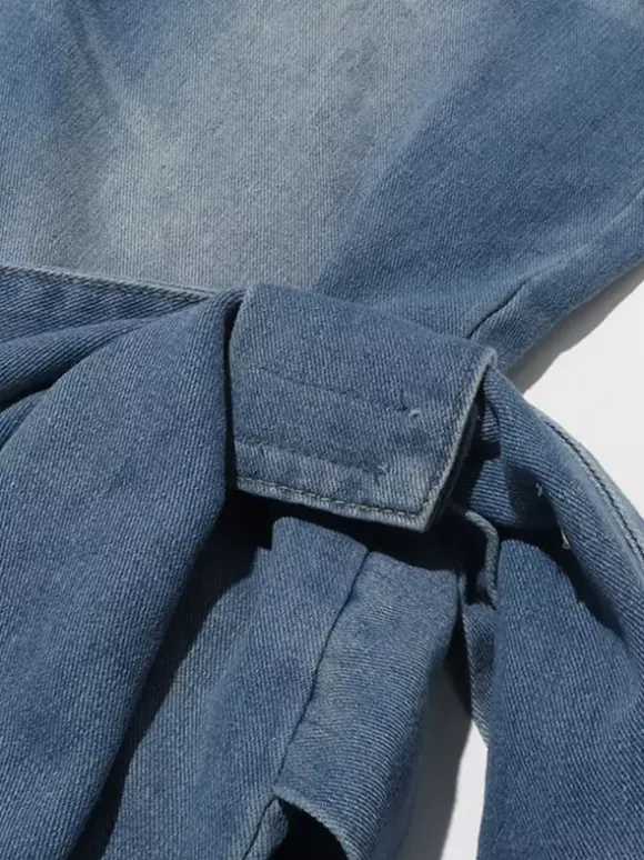 Bow Knot Wide Leg Jeans For Women - Medium Blue Y2K Aesthetic High Waist Baggy Denim Trousers - Spring Streetwear 2026