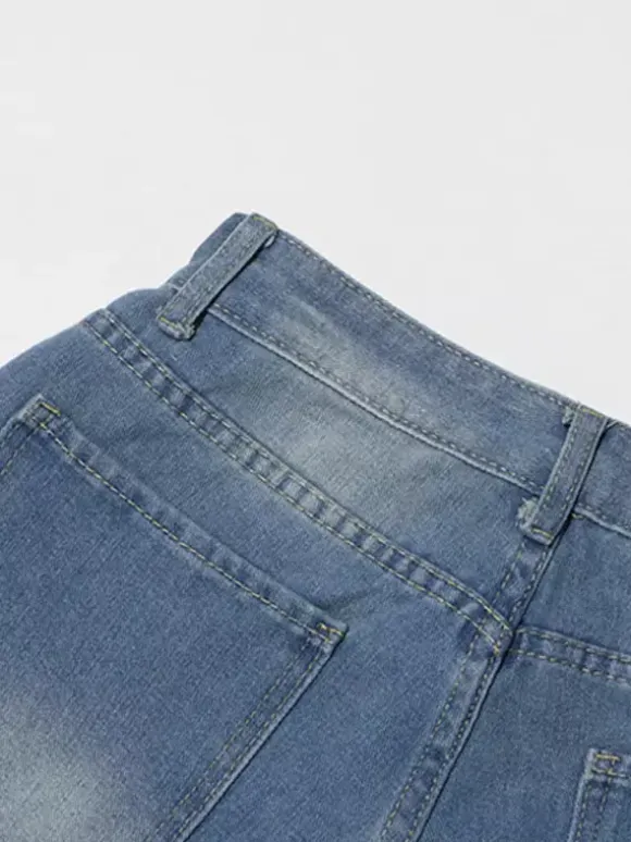 Bow Knot Wide Leg Jeans For Women - Medium Blue Y2K Aesthetic High Waist Baggy Denim Trousers - Spring Streetwear 2026