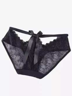 Bows Lace Bandage Indoor Black Lingerie Panties