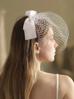 Bows Wedding Veils One-Tier Net Bridal Veil