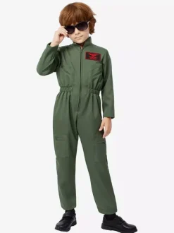 Boys Pilot Jumpsuit Costumes For Kids Hunter Green Halloween Carvinal Costumes