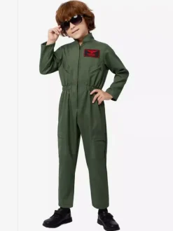 Boys Pilot Jumpsuit Costumes For Kids Hunter Green Halloween Carvinal Costumes