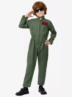 Boys Pilot Jumpsuit Costumes For Kids Hunter Green Halloween Carvinal Costumes