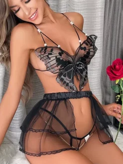 Bra & Panty Sets Black Cut Out Irregular Polyester Adult's Lingerie