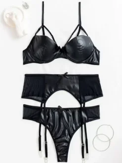 Bra & Panty Sets Black Polyester Chains Irregular Adult's Lingerie