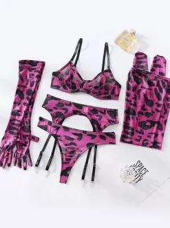 Bra & Panty Sets Pink Polyester Cut Out Color Block Sheer Chic Adult's Lingerie