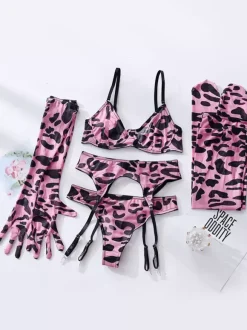 Bra & Panty Sets Pink Polyester Cut Out Color Block Sheer Chic Adult's Lingerie