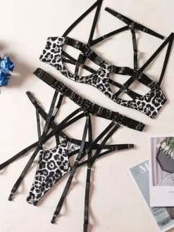 Bra For Woman Black Leopard Print Lace 3-Piece Lingerie Bras 2026