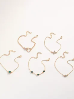Bracelet Butterfly Heart Crystal Rhinestone Layered 5 Pieces Set