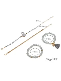Bracelet For Woman White Tiered Faux Leather Non Stone Round Brilliant Multi-Chain Chain Stone Print Bracelets 4-Piece Set