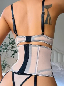 Bra For Woman Black Two-Tone Lace 3-Piece Lingerie Bras