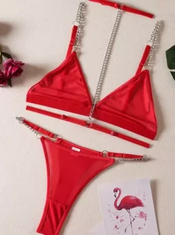 Bras Panty Set Lingerie Women Bra Black Chains Sexy Hot Underwear