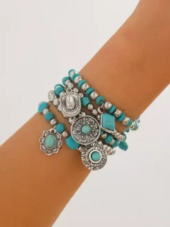 Bridal Bracelet Cyan Blue Metal Layered