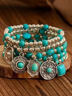 Bridal Bracelet Cyan Blue Metal Layered