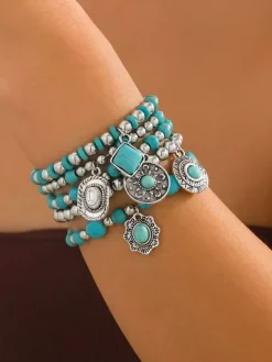 Bridal Bracelet Cyan Blue Metal Layered
