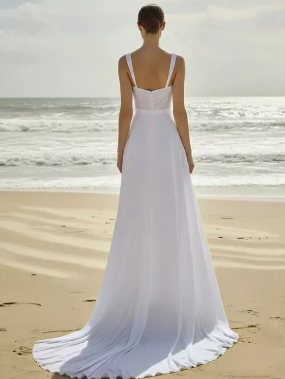 Bridal Jumpsuit 2 Pieces Chiffon Pleated With Train Jumpsuit Sweetheart Neck Sleeveless Natural Waist Ivory